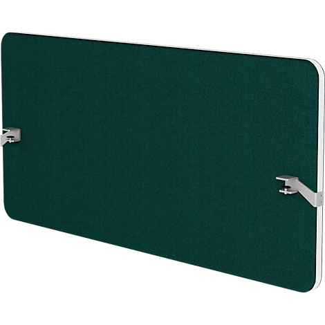 Un tableau rectangulaire vert, fixé au mur avec des supports argentés. Les bords sont arrondis.