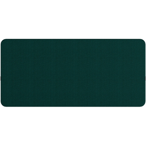 Objet rectangulaire vert foncé avec des coins arrondis, surface textile.