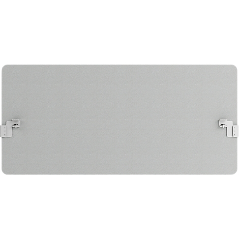 Panneau rectangulaire gris avec des coins arrondis et deux supports blancs.