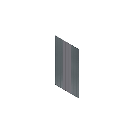 Panneaux muraux gris ondulés, photographiés en diagonale sur le côté, sur fond blanc.