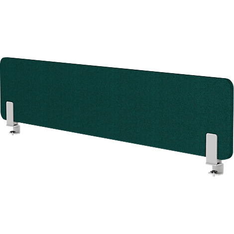 Cloison de bureau verte avec des pinces métalliques.