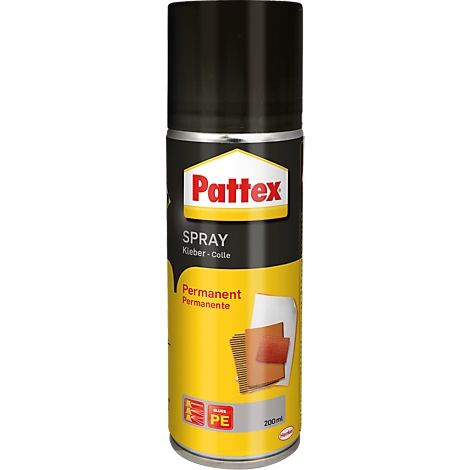 Pattex Permanent Sprühkleber in gelb-schwarzer Dose mit 200 ml Inhalt.