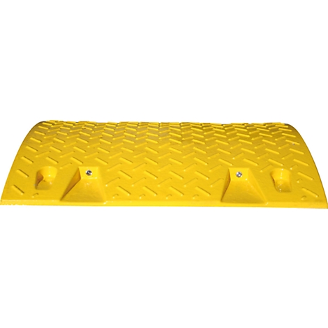 Yellow ground threshold with diamond pattern and two holes.