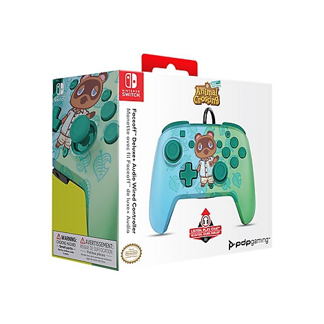 Ein Controller für die Nintendo Switch, gestaltet im Animal Crossing-Stil. Die Verpackung zeigt Tom Nook.