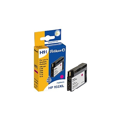 Eine Tintenpatrone und Verpackung der Marke Pelikan. Die Patrone ist schwarz, die Verpackung blau und gelb.