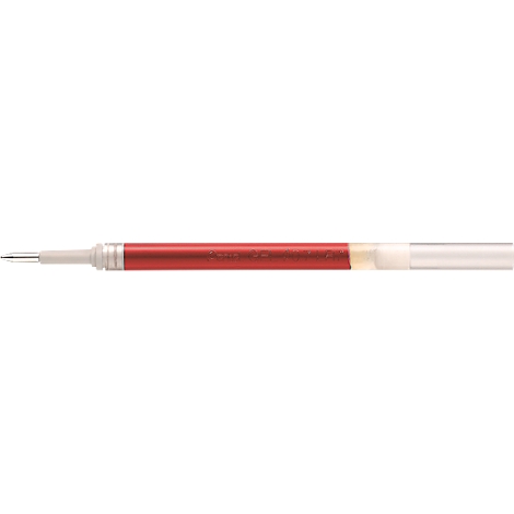 Primer plano de un convertidor de tinta rojo para pluma estilográfica sobre fondo blanco.