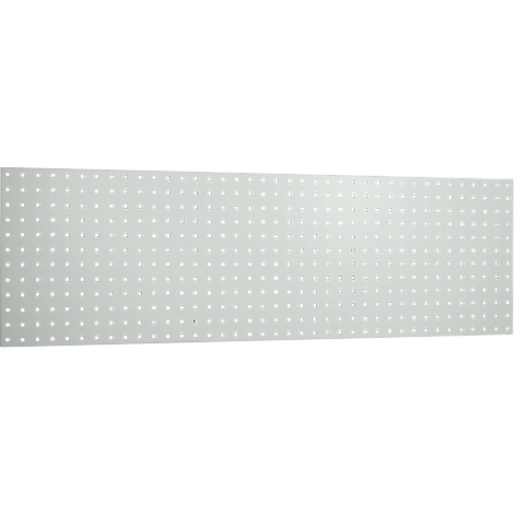 Gray wall with regular white holes forming a pegboard.