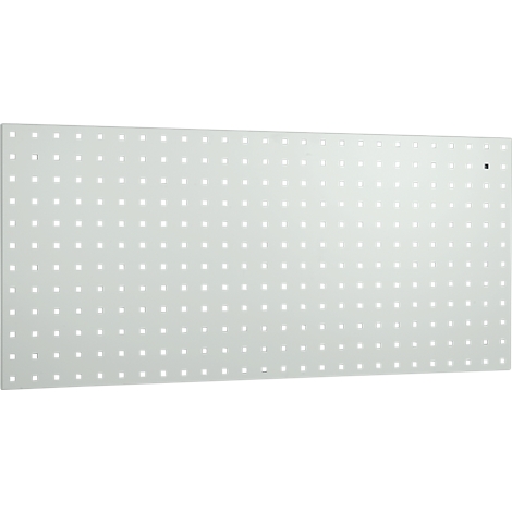 Grey perforated sheet metal with many small holes. There is a black pen on the top right.