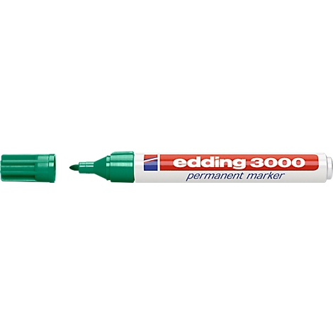 A green Edding felt-tip pen with an open cap, with the text: edding 3000 permanent marker.