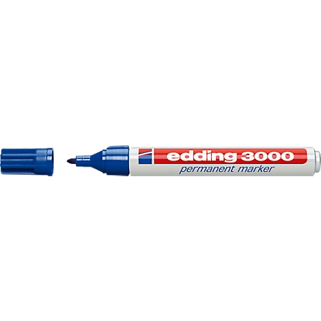 A blue and black Edding permanent marker with red lettering.