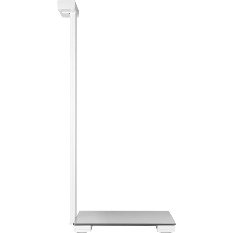 Balance, blanc avec grande plate-forme, poteau vertical et affichage.