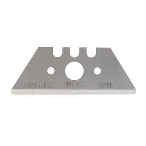 Metalen mesje met gaten en de tekst "STAINLESS PHC STEEL."