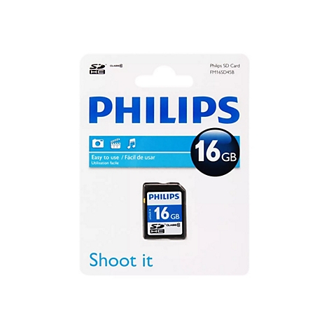 Verpackung einer Philips SD-Karte mit der Aufschrift '16 GB'.