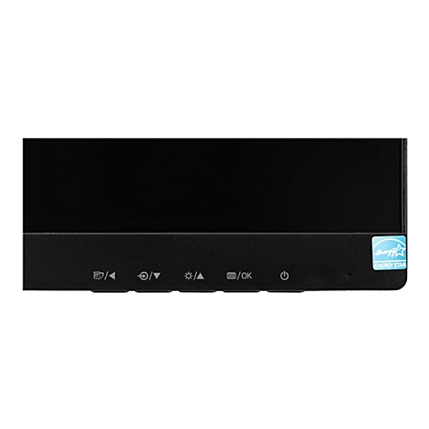 Nahaufnahme eines schwarzen Monitors mit Bedienknöpfen. Rechts ist ein Energy Star-Logo zu sehen.