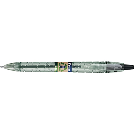 Stylo vert avec corps transparent, logo de recyclage.