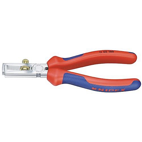 Pince à dénuder avec poignées rouges et bleues, tête argentée et l'inscription "KNIPEX".