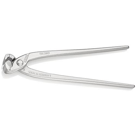 Une pince coupante argentée, légèrement en biais. Texte : KNIPEX, Made in Germany.