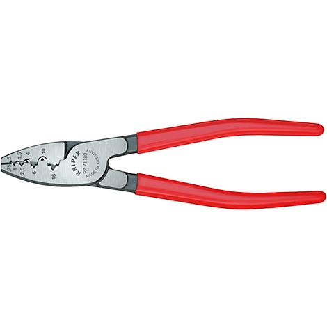 Pince avec poignées rouges. La partie métallique indique les tailles et le nom KNIPEX.
