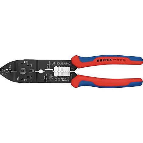 Pince avec des poignées rouges et bleues. La pince porte des inscriptions telles que "ABISOLIERUNG" et "KNIPEX".