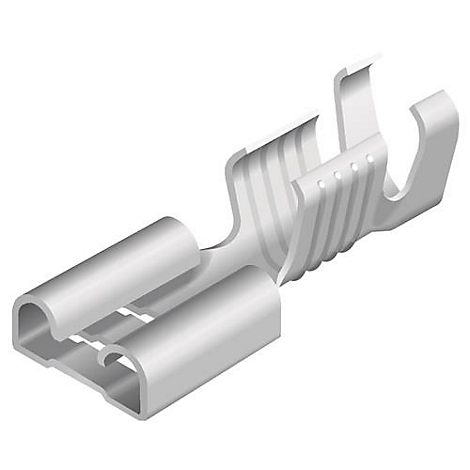 Une cosse de câble argentée et métallique, un seul composant électronique avec plusieurs ouvertures.