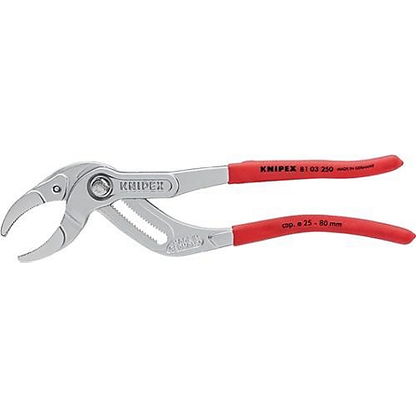 Pince avec manche rouge et tête argentée. La marque KNIPEX est clairement visible.