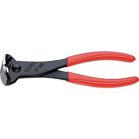 Pince coupante noire avec poignées rouges. Inscription : KNIPEX, 46-180.