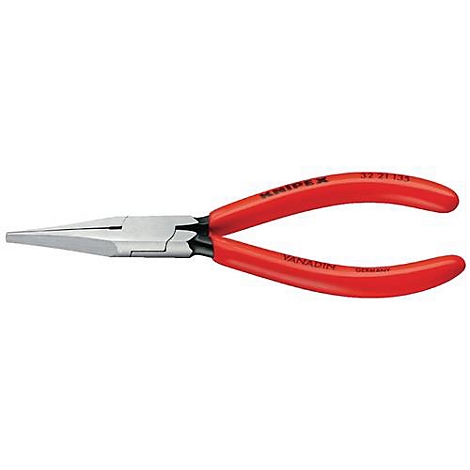 Pince à bec effilé avec poignées rouges, pointe de pince argentée, lettrage 'KNIPEX' et 'VANADIN'.