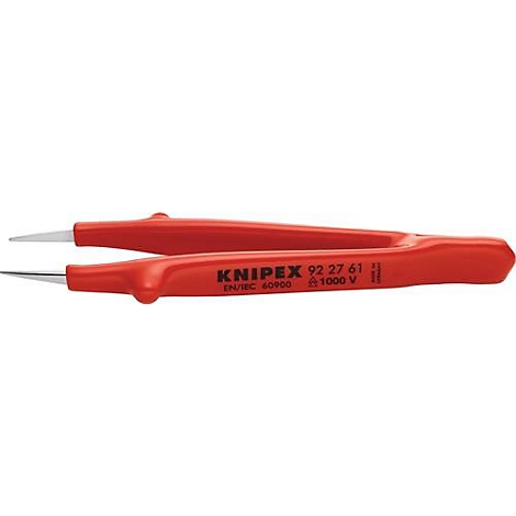 Pince à épiler rouge isolée de Knipex avec pointes en métal et lettrage.