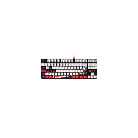 Mechanische Tastatur mit weiß-roten Tasten, japanischem Design und Schriftzug LEXIP.