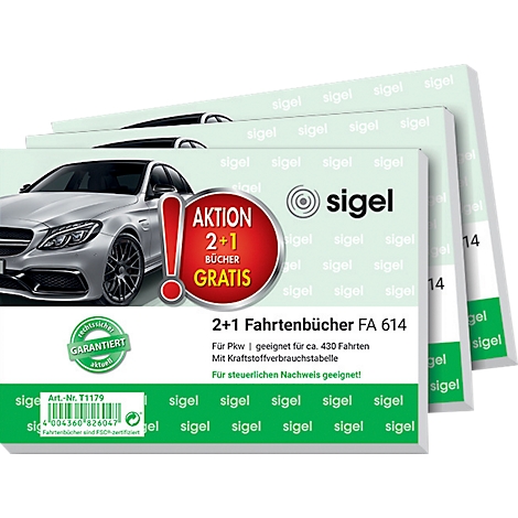 Pkw Fahrtenbuch Sigel, A6 quer, 40 Blatt für ca. jeweils 430 Fahrten, 2  Stck + 1 GRAT günstig kaufen