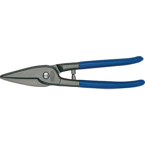 Blikschaar met blauwe handgreep, zilveren schaar gedeelte.