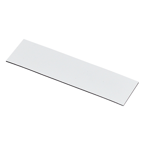 Cartel rectangular blanco, ligeramente inclinado, visto desde arriba. La parte inferior y los bordes son de color gris oscuro.