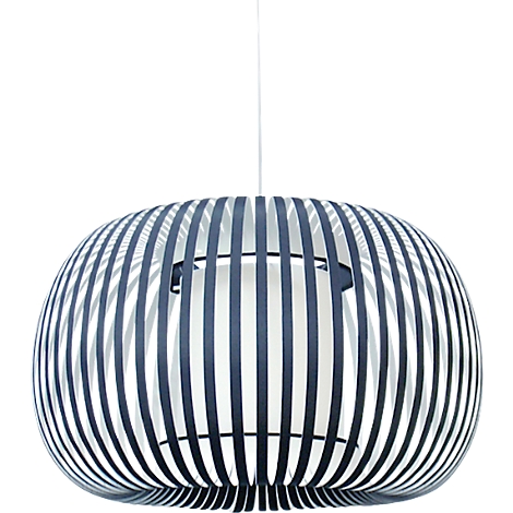 Suspension avec lattes bleu-gris. Abat-jour blanc à l'intérieur.