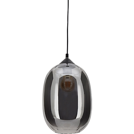 Suspension en verre, surface argentée, câble foncé.