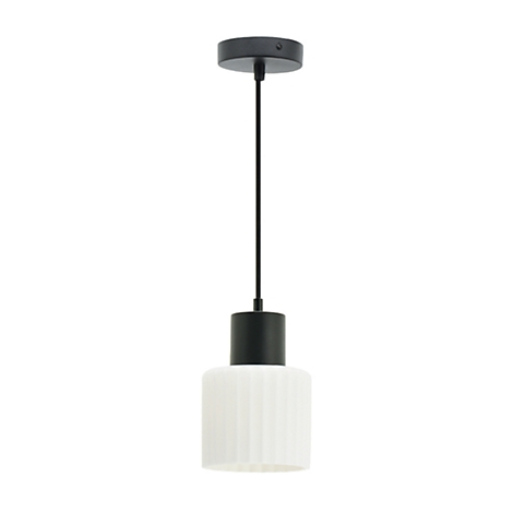 Suspension, noir et blanc, cylindrique, verre cannelé.