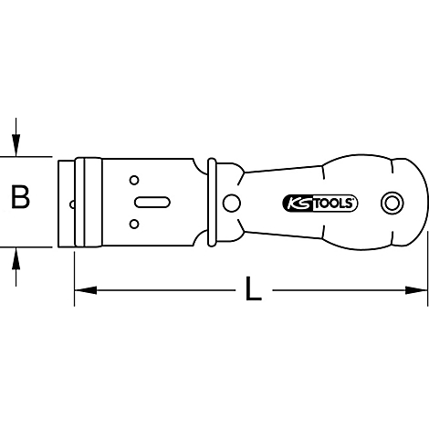 Zeichnung eines Werkzeugs mit den Beschriftungen B und L, KS Tools-Logo.