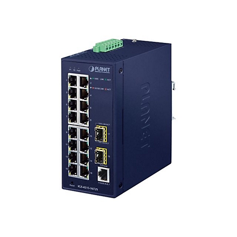 PLANET IGS-4215-16T2S - Switch - managed - 16 x 10/100/1000 + 2 x Gigabit SFP - an DIN-Schiene montierbar, wandmontierbar - AC 24 V / DC 12