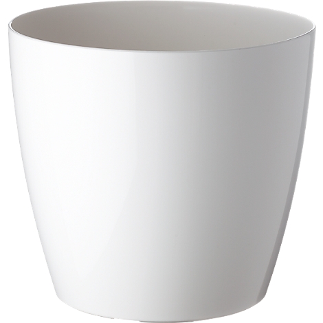 White, cone-shaped flower pot. It is smooth inside and glossy outside.