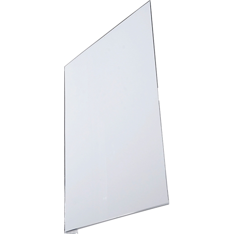 Panneau de verre transparent rectangulaire, légèrement incliné. Les bords sont renforcés par un cadre métallique.