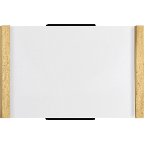 Cadre en bois avec feuille blanche. Barres supérieures et inférieures noires.