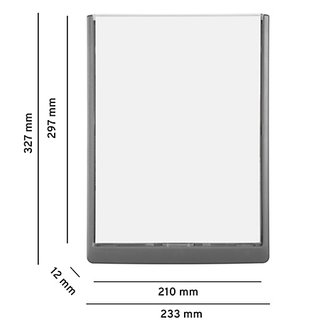 Cadre gris avec dimensions: 327 mm x 233 mm. Champ blanc à l'intérieur, dimensions: 297 mm x 210 mm. 12 mm de large.