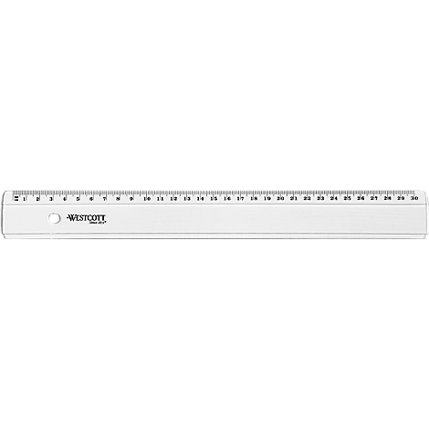 A white ruler with black markings from 1 to 30 centimeters. The "WESTCOTT" logo is visible.