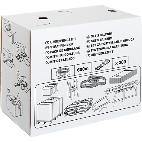White box with package labeling, illustrations, and product names in multiple languages.