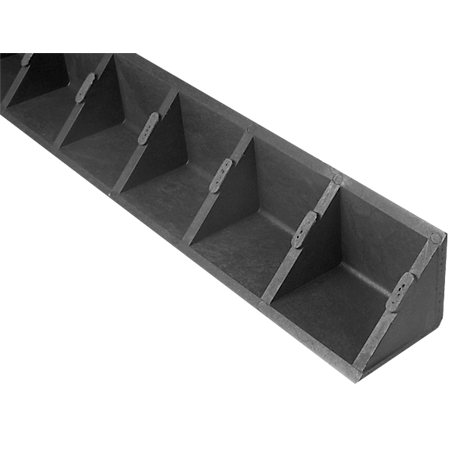 Gray rectangular object with multiple triangular recesses. Small brackets on the sides.