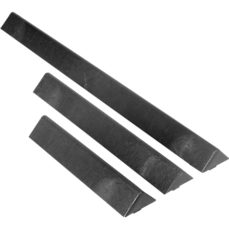 Three gray triangular strips arranged diagonally in a row.