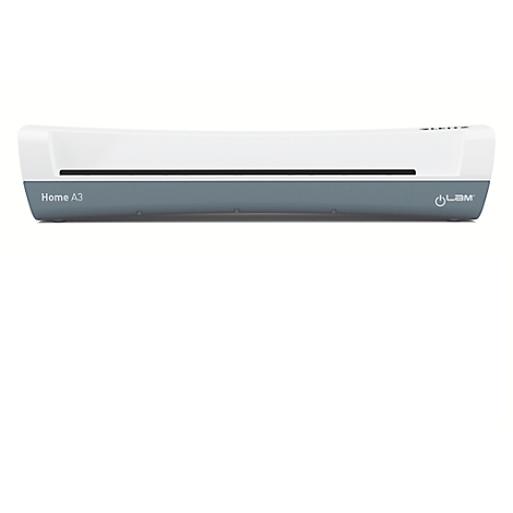 Un appareil blanc, gris et noir, probablement un scanner ou une imprimante. Sur le côté gauche, on trouve "Home A3", à droite, un logo d'entreprise.
