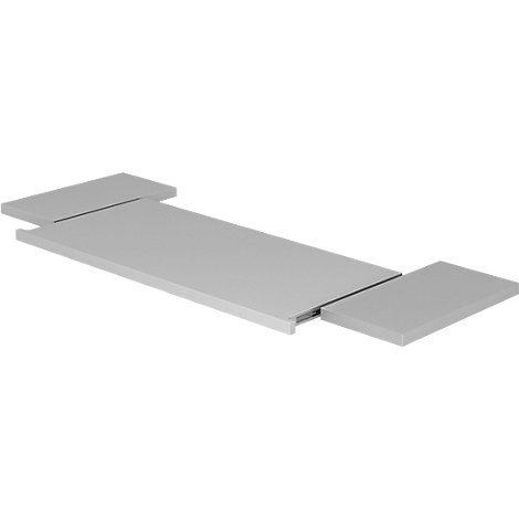 Étagère grise avec deux coussinets rectangulaires plus petits.
