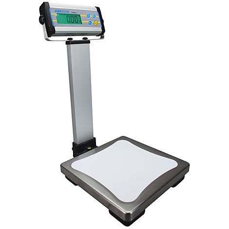 Digital scale with display showing 0.00, silver frame, white weighing surface.