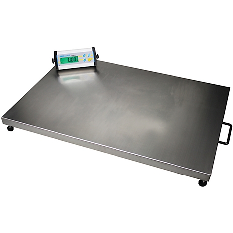 A large metal scale with a digital display reads 0.00. A black handle is on the side.