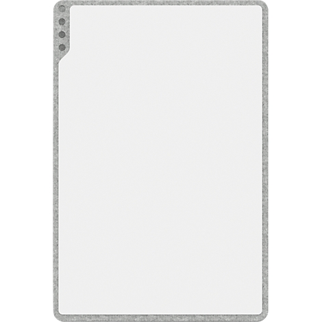 Cadre gris aux coins arrondis. Trois points dans le coin supérieur gauche.